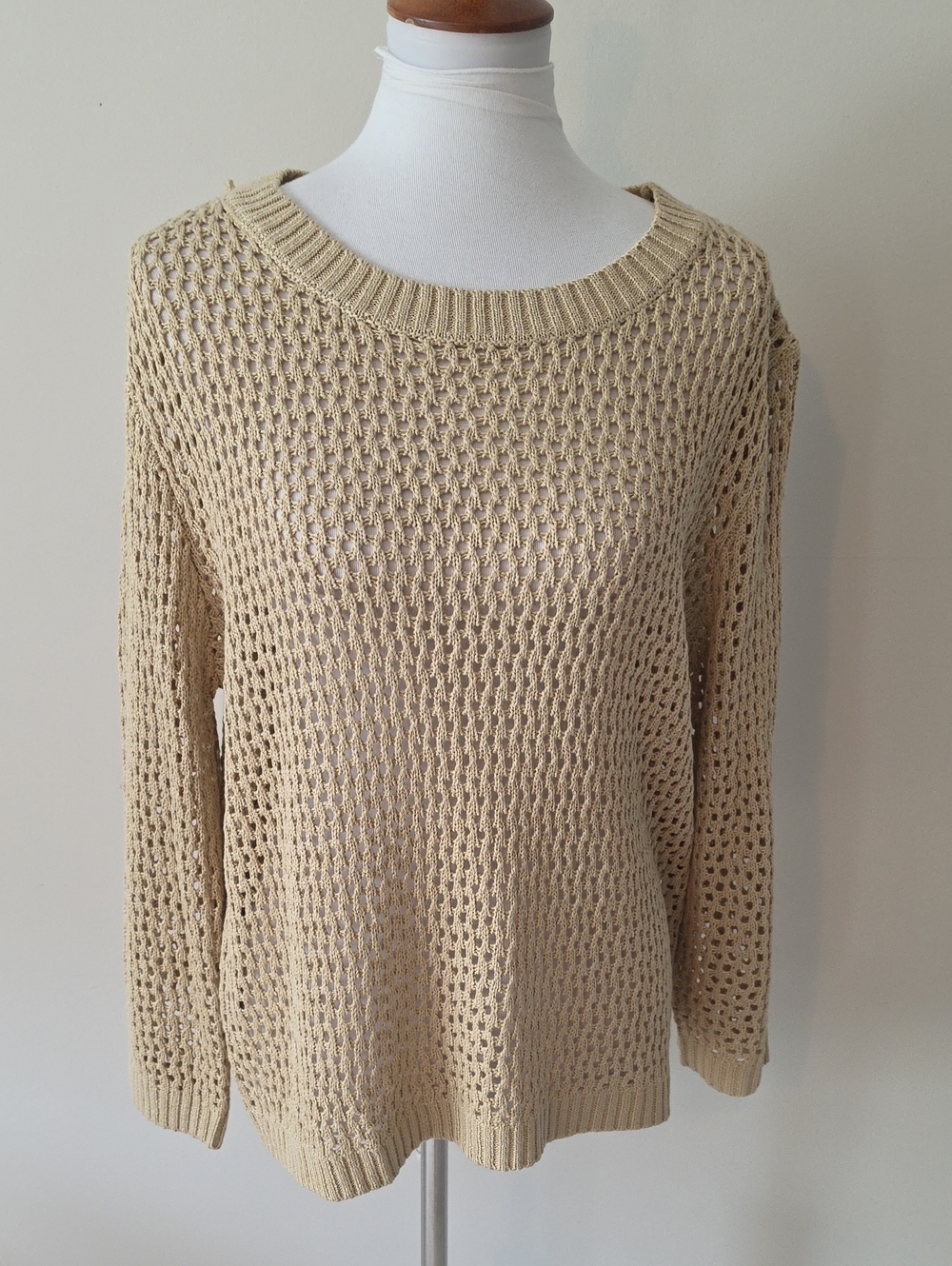 Anrabess Light Tan Open-Knit Women's Sweater